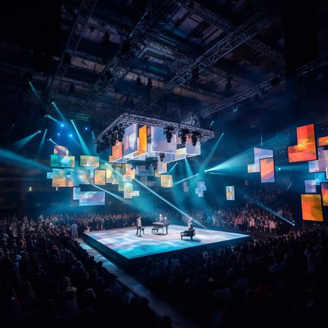 immersive stage, experience design, full crowd Summit Stage, Concert Stage Design, Neon Jungle, Set Design Theatre, Stage Set Design, Church Stage Design, Event Stage, Church Stage, Sound Stage