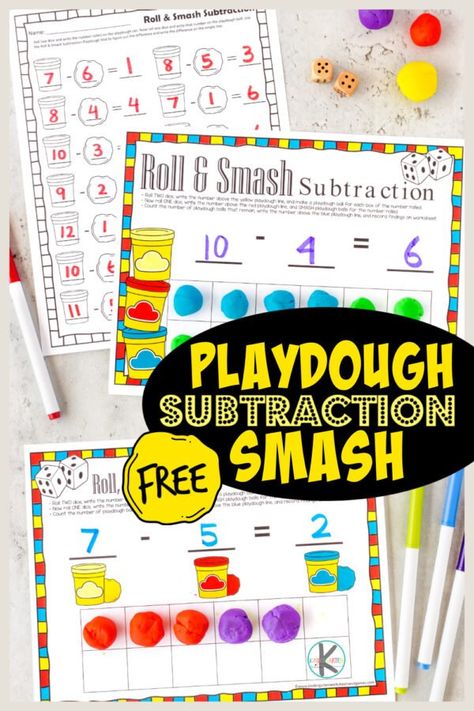 EASY 2 Ingredient Conditioner Play Dough Recipe Kindergarten Subtraction Activities, Spider Math Activities, Playdough Letters, Playdough Activity, Teaching Subtraction, Subtraction Activity, Activity For Kindergarten, Subtraction Kindergarten, Subtraction Games