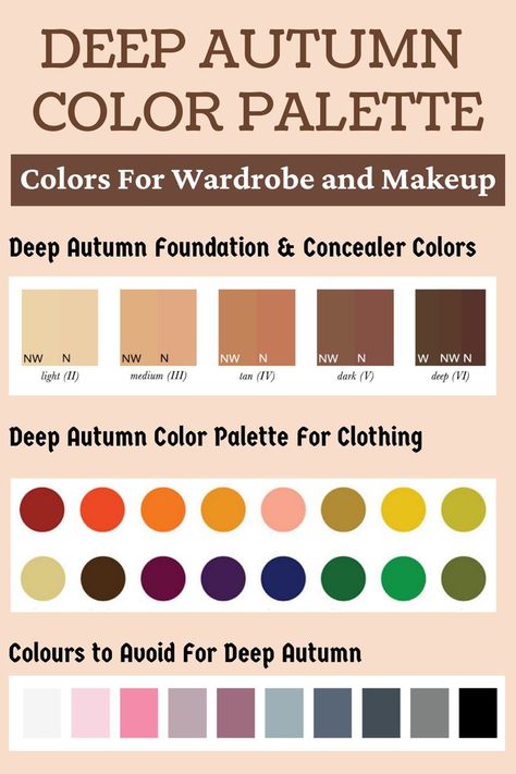 deep autumn color palette Warm Skin Tone Colors, Theatrical Romantic Style, Wardrobe Color Guide, Deep Autumn Palette, Deep Autumn Color Palette, Soft Autumn Color Palette, Autumn Color Palette, Colour Combinations Fashion, Cream White Color