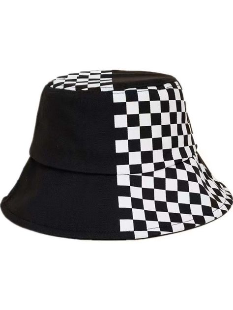 Black and White Casual    Plaid Bucket Hat Embellished   Women Accessories Patchwork Bucket Hat, Plaid Bucket Hat, Dd Swimwear, Wide Brim Straw Hat, Floral Dress Formal, Boho Swimwear, Lace Formal Dress, Plus Sized, Wedding Sale