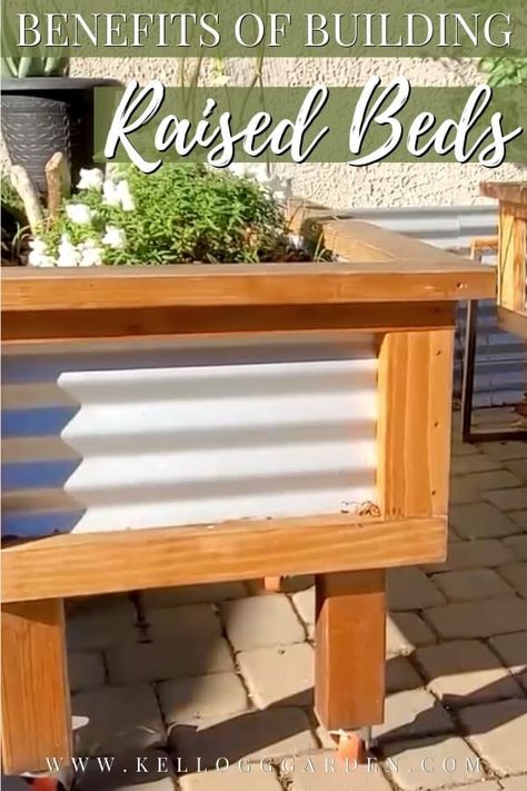 This corrugated metal and wood raised bed with legs is a fantastic and stunning garden addition that is loaded with gardening benefits. Learn how to build a raised bed with legs with Bridget and Evan for a lush, beautiful, and versatile gardening experience now and for years to come. #raisedbeds #raisedbedgardening #diygardening #diygardens Raised Garden Bed Metal, Raised Garden Beds With Legs Diy, How To Build A Raised Garden Bed Diy, Metal Garden Beds, Building Raised Beds, Raised Garden Bed Plans, Elevated Gardening, Vegetable Planters, Metal Raised Garden Beds