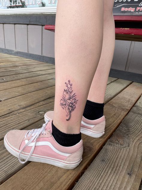 Cat Holding Flowers Tattoo, Cat Lily Tattoo, Cat And Leaves Tattoo, Cat Sniffing Flowers Tattoo, Cat Tattoo Floral, Cat And Rose Tattoo, Plant Cat Tattoo, Cat In Flowers Tattoo, Cat Chasing Butterfly Tattoo