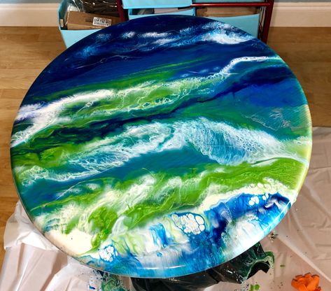 Ocean Table Top Resin Colors that Pop! Ocean Table, Resin Colors, Coastal Cottage Decorating, Resin Table Top, Ocean Resin, Color Resin, Epoxy Table, Acrylic Pouring Art, Resin Artwork