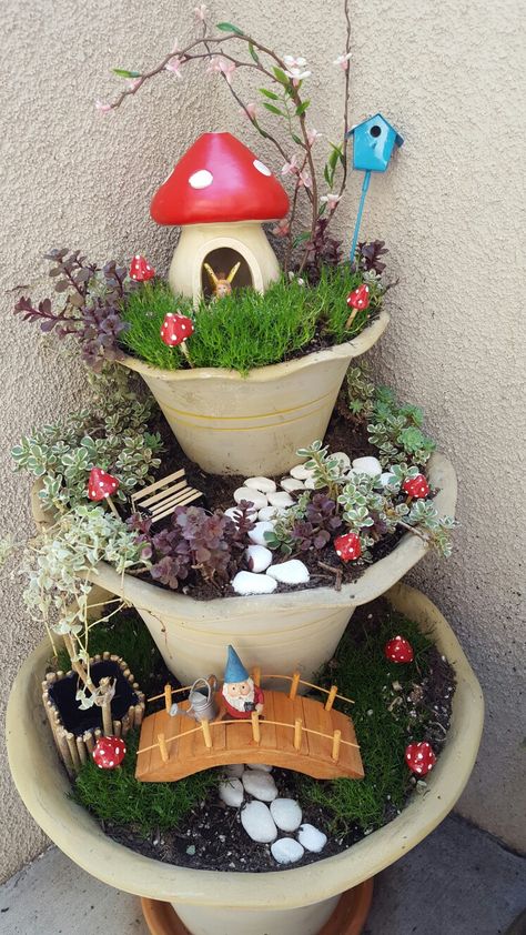 Fairy Tail Garden Ideas, Tea Cup Fairy Garden Ideas, Container For Fairy Garden, Fairy House Plant Pots, Broken Pot Fairy Garden, Fairy Garden Diy Pots & Planters, Plant Pot Fairy House, Winter Fairy Garden, Fairy Pots