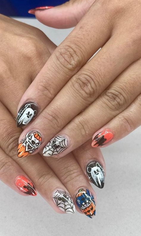 Mickey’s not-so-scary 👻 . . . . . . . . . . . . . . . . #disney #mickeymouse #stitch #disneyland #october #spookyszn #scarystories #cutesy #nailsnailsnails #nailsofinstagram #nailart #handpainted #nailsbymadonna #nailaddict #nailartist #cartoonart #smallcanvas #nailinspiration #spooktober Stitch Disneyland, Disneyland October, Scary Disney, Scary Stories, Small Canvas, Nail Artist, Nails Inspiration, Cartoon Art, Disneyland