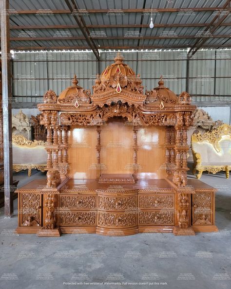 Seven Wood Mandir, Wooden Temple For Home Modern, Wooden Mandir Design Puja Room, Wood Temple Design, Mandir Design Puja Room Modern Wooden, Wooden Mandir Design, Wooden Mandir For Home, Antique Wooden Furniture, Disabled Toilet