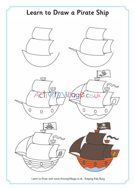 Learn To Draw A Pirate Ship Draw A Pirate Ship, Cardboard Pirate Ship, Lego Pirate Ship, Homemade Pirate Costumes, Pirate Crafts, Keeping Kids Busy, Pirate Ships, Sidewalk Chalk Art, Easy Drawings For Kids