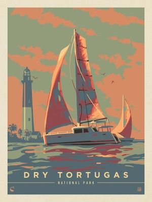 Kenneth Crane Collection | Florida National Parks, Navi A Vela, Dry Tortugas National Park, American National Parks, Dry Tortugas, Anderson Design Group, Vintage Poster Design, Nature Posters, Vibrant Artwork