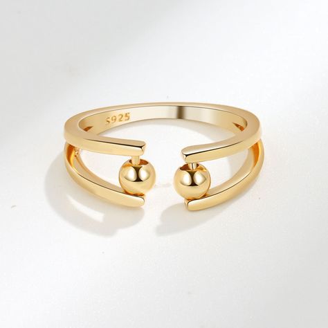 Style: Simple Color: Silver, Yellow Gold, Rose Gold Size: Adjustable Opening Fashion Element: Geometry Worry Ring, Fidget Rings, Spinner Ring, Spinner Rings, Beaded Rings, Coque Iphone, Rings For Women, Rose Gold Color, Stainless Steel Jewelry