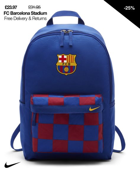 Celebrate your team with the FC Barcelona Stadium Backpack. It features a durable design with two zipped compartments to securely store your gear when you' re not on the pitch. Fc Barcelona Logo, Barcelona Stadium, Football Backpack, Soccer Backpack, Mochila Nike, Nike Fc, Barcelona Fc, Steven Gerrard, Deep Royal Blue