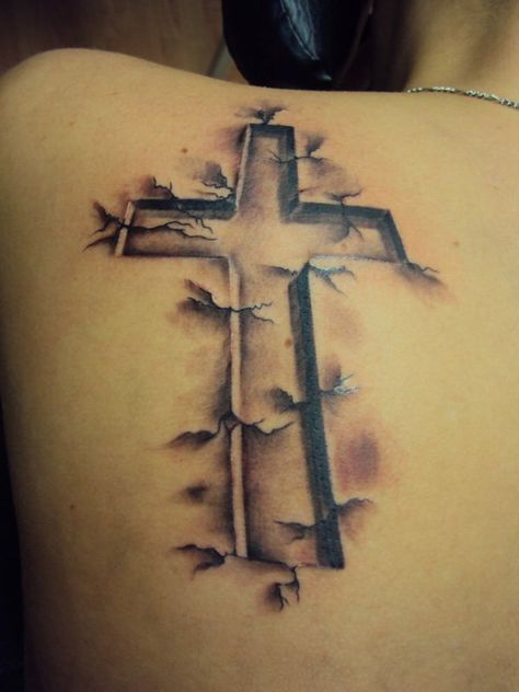 Cross Tattoo - 50 Creative Cross Tattoo Designs  <3 ! @coltonderington Cool Cross Tattoos, Black Cross Tattoos, Ripped Skin Tattoo, Simple Cross Tattoo, Girl Shoulder Tattoos, Cross Tattoos For Women, Cross Tattoo For Men, Cross Tattoos, Cross Tattoo Designs