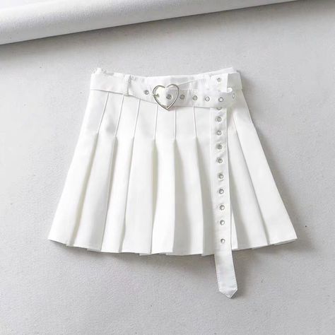 Love Belt Skirt #N5151 
 Size :S   waistline  62cm, length 36cm,hipline 86cm 
            M   waistline  66cm,length 37cm,hipline 90cm 
            L  waistline 70cm,length 38cm,hipline 94cm 
   Color:Pink,White,Black Egirl Skirt, Boogzel Apparel, Style Pleated Skirt, Punk Skirt, Skirt Aesthetic, Egirl Fashion, Harajuku Punk, Mini Skirt Style, Rok Mini