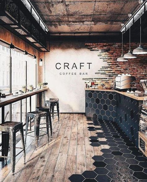 Coffee Bar Design, Coffee Shops Interior, Floor Tile Design, Coffee Crafts, Coffee Shop Design, Cafe Interior Design, Dark Interiors, Trendy Bathroom, Design Industrial