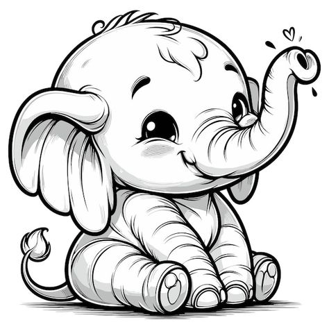 Cute Elephants Drawings, Cute Elephant Drawings Simple, Simple Animal Coloring Pages, How To Draw Cute Animals, Cartoon Animal Drawings, Cute Elephant Drawings, Cartoon Elephant Drawing, Cute Baby Drawing, Elephant Sketches