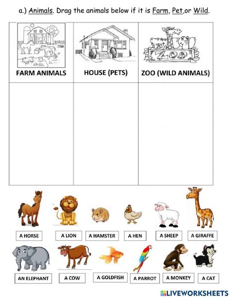 Zoo Animals Worksheet, Zoo Animal Activities, Animals Worksheet, Farm Animals Preschool, Farm Animals Activities, Animal Activities For Kids, Family Worksheet, Animal Classification, Animal Worksheets