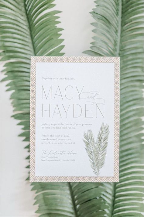 beach wedding invitation, boho modern beach wedding invitation suite with watercolor palm leaves and rattan, custom wedding invitations Modern Beach Wedding, Wedding Invitation Boho, Beach Wedding Invitation, Gold Foil Wedding Invitations, Wedding Crest, Tropical Wedding Invitations, Gold Foil Wedding, Foil Wedding Invitations, Letterpress Invitations