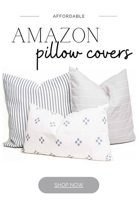 Amazon Throw Pillow Covers, Amazon Pillow Covers, Aesthetics Bedroom, Bedroom Pillows, Blue Bedroom, Decorative Throw Pillow Covers, White Bedding, Grey Blue, Printed Fabric