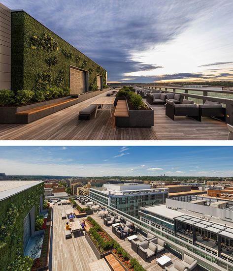 5 Rooftop Amenities Transforming DC's Office Market - FOX Architects Roof Top Amenities, Office Rooftop Design, Rooftop Design Architecture, Office Terrace Design, Landscape Rooftop, Rooftop Office, Rooftop Amenities, Amenities Design, Rooftop Design Ideas