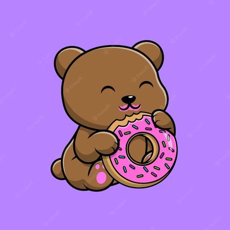 Doughnut Cartoon, Pizza Cartoon, Bear Eating, Hd Icons, Vector Icons Illustration, Donut Shop, Cartoon Logo, Cute Bear, Cute Bears