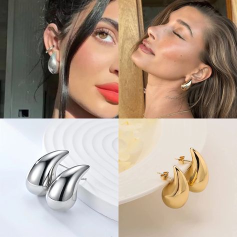 Hailey Bieber Earrings, Chunky Gold Earrings, Neck Rings, Dome Earrings, Plain Silver Rings, Expensive Jewelry Luxury, Chunky Earrings, Expensive Jewelry, Minimal Jewelry