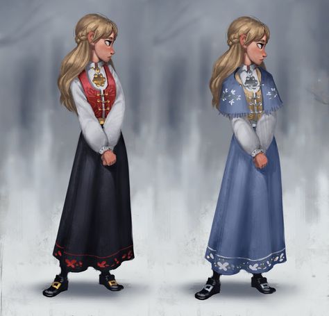 Bunad by Detkef on DeviantArt Princess Dress Medieval, Norwegian Dress, Animated Clothing, Animation Clips, Norwegian Clothing, Sophie Foster, Medieval Outfit, Gothic Drawings, Medieval Drawings