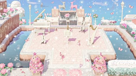 Animal Crossing New Horizons ACNH pink princesscore fairycore floating concert stage island inspo Fairycore Island, Ideas Animal Crossing, Pink Island, House Yard, Concert Stage, Animal Crossing Qr, Marble Tile, Animal Games, Pink Marble