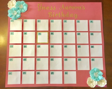 Baby shower calendar to guess the baby's birth game. DIY pink gold sparkles flowers Baby Due Date Calendar, Due Date Calendar, Baby Due Date, Baby Due, Bumble Bee Baby Shower, Free Baby Shower, Diy Calendar, Baby Girl Shower Themes, Owl Baby Shower