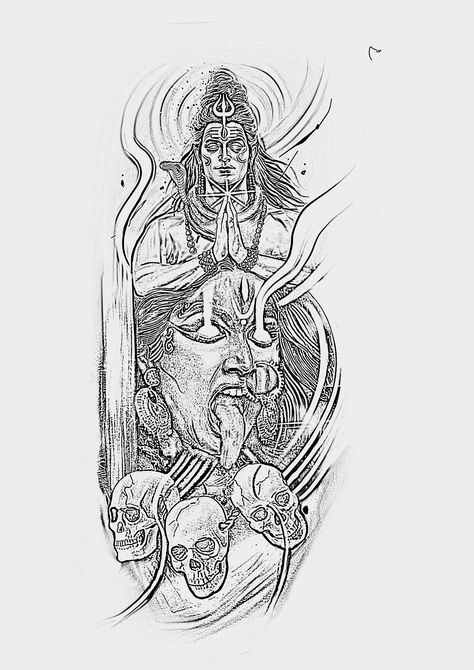 Shiv Kali Tattoo, Ardhanarishvara Shiva Shakti Tattoo, Kaal Bhairav Tattoo Design, Shiv Shakti Tattoo, Mahadev Tattoos, Beautiful Angel Tattoos, Kali Tattoo, Hanuman Tattoo, Trishul Tattoo Designs