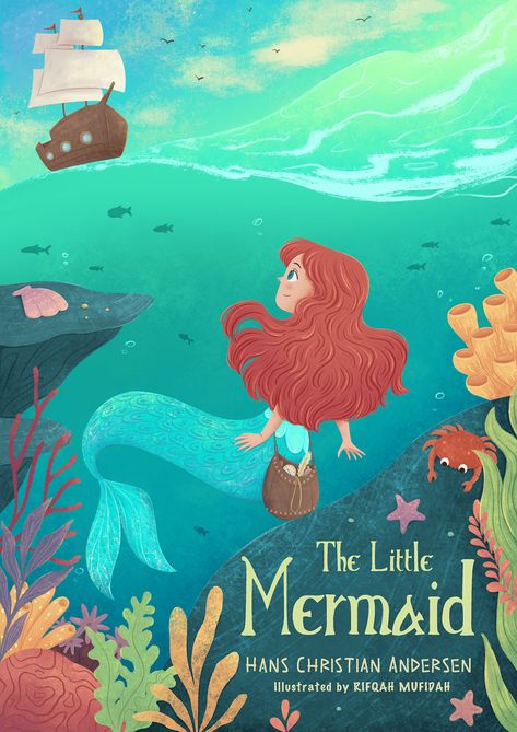 Mermaid Book Cover, Fairytale Book Cover, Mermaid Book, Creative Book Cover Designs, Mermaid Stories, Mermaid Books, Creative Book Covers, Drawing Procreate, Digital Art Drawing