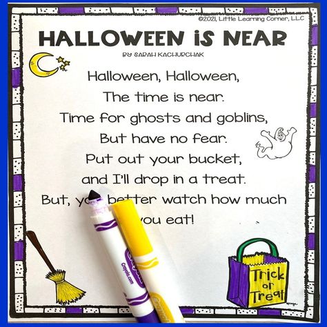 Printable Halloween poems and pocket chart poems for kids in prek, kindergarten, and first grade. #halloween #poemsforkids October Poems For Kids, Spider Facts For Kids, Halloween Poems For Kids, First Grade Halloween, Poem Of The Day, Poetry Notebook, Autumn Themed Activities, Poem For Kids, Crafting Hobbies