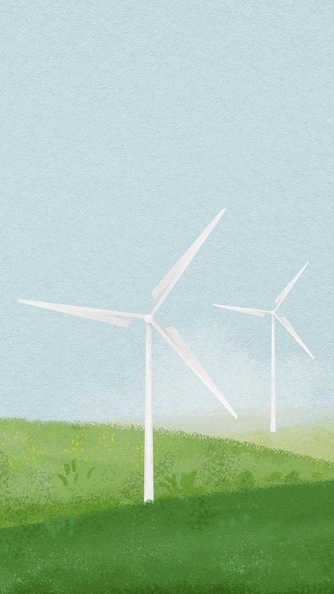 Wind farm phone wallpaper, watercolor landscape, high resolution background | premium image by rawpixel.com / Busbus Green Backgrounds Aesthetic, Gray Iphone Wallpaper, Farm Background, Renewable Energy Projects, Wallpaper Watercolor, High Resolution Backgrounds, Backgrounds Aesthetic, Background Green, Wind Farm