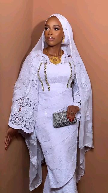 Bride Lace Styles For Wedding, Hausa Wedding Dresses Brides, White Lace Gown Styles Nigerian, Lace Gown Styles Nigerian, Hausa Bride, Hausa Wedding, African Wears, White Lace Gown, Extravagant Wedding Dresses