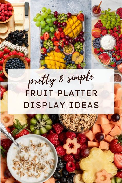 Try one of these pretty and simple fruit platter display ideas for your next gathering. Your friends and family will be in awe of any of these beautiful fruit platters! Platter Display Ideas, Pretty Fruit Platter, Fruit Platter Display, Fruit Tray Displays, Simple Fruit Platter, Fruit Tray Designs, Fruit Platter Ideas Party, Pretty Fruit, Platter Display