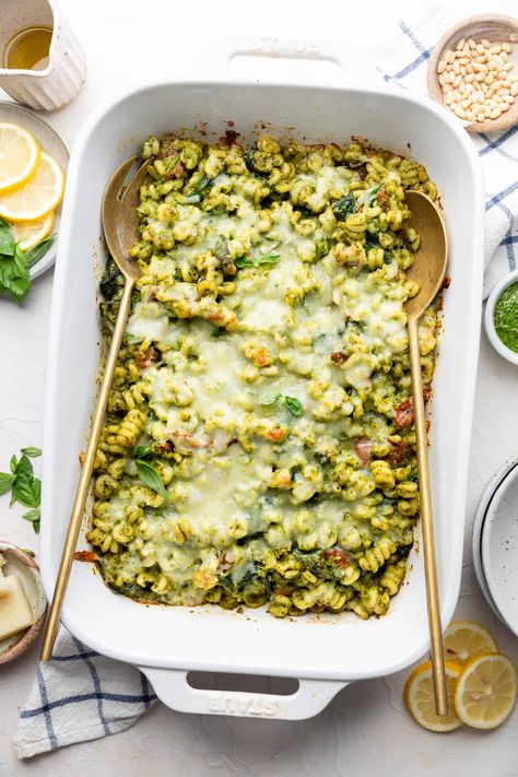 Pesto Baked Pasta, Pesto Side Dish Recipe, Pesto Pasta Casserole, Creamy Pesto Pasta Bake, Pesto Pasta With Vegetables, Meal Prep Pesto Pasta, Pesto Chicken Pasta Bake, Pesto Pasta Bake Vegetarian, Vegetarian Pesto Pasta