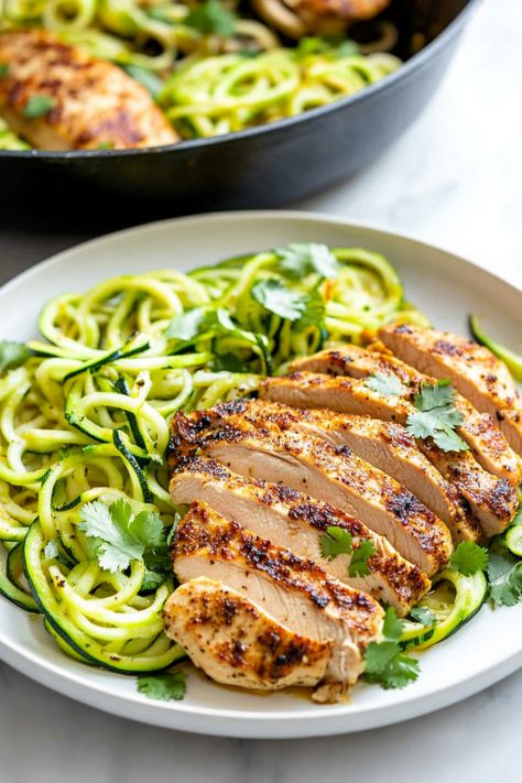 Looking for a healthy and delicious meal idea? Try this flavorful garlic chicken breast with zoodles recipe tonight! Tender, juicy chicken breast paired with spiralized zucchini noodles makes for a satisfying low-carb dinner option. This dish is quick and easy to make, perfect for busy weeknights. Enjoy a nourishing meal that's packed with protein and veggies. Add this recipe to your dinner rotation for a nutritious twist on classic comfort food! Zucchini Spirals Recipes, Tender Juicy Chicken Breast, Spiralized Zucchini Recipes, Zucchini Spirals, Best Chicken Breast, Zoodles Recipe, Juicy Chicken Breast, Delicious Chicken Breast Recipes, Zesty Italian Dressing