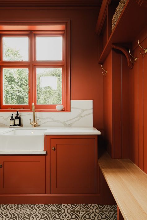 Fitted Utility Rooms — Hand made fitted Kitchens & Furniture in Hitchin Farrow Bal, Red Paint Colors, Cosy Room, Sustainable Kitchen, Wall Exterior, Farrow And Ball, Boot Room, Gus Modern, Exterior Wood