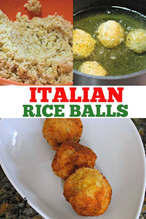 Italian Rice Balls Recipe With Meat, Homemade Rice Balls, Nona Pia Rice Balls, How To Make Rice Balls Recipes, Rice Balls Recipe Easy, Rice Balls Italian, Rice Appetizers, Italian Rice Balls Recipe, Italian Arancini