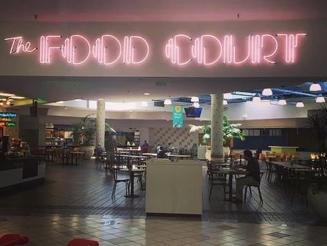 80s Mall Food Court, Mall Food Court Aesthetic, Food Court Aesthetic, 80s Food, 90s Food, Food Court Design, Shopping Mall Interior, Abandoned Malls, Mall Food Court