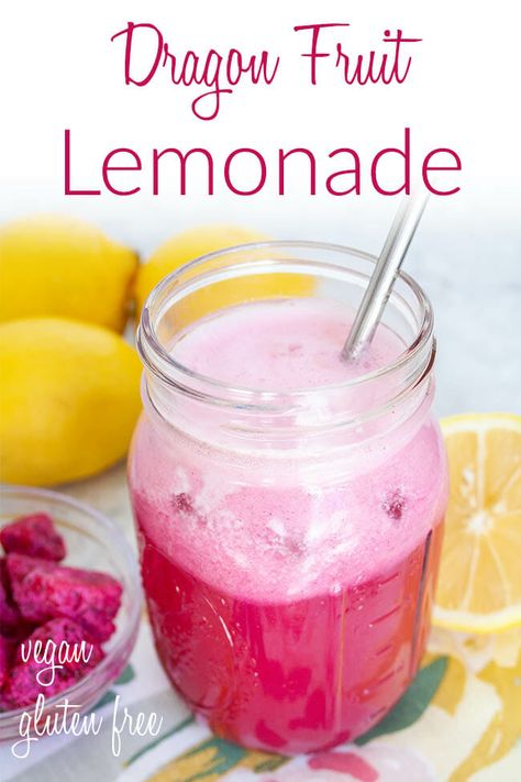 This refreshing Dragon Fruit Lemonade is sweet and tart. Made with fresh or frozen dragon fruit, you can have this drink year-round! Smoothies With Dragon Fruit, Frozen Dragon Fruit Smoothie, Frozen Dragon Fruit Recipes, What To Make With Dragon Fruit, White Dragon Fruit Recipe, Dragon Fruit Drink Recipes, Dragonfruit Juice Recipe, Dragon Fruit Acai Syrup Recipes, Dragon Fruit Powder Recipes