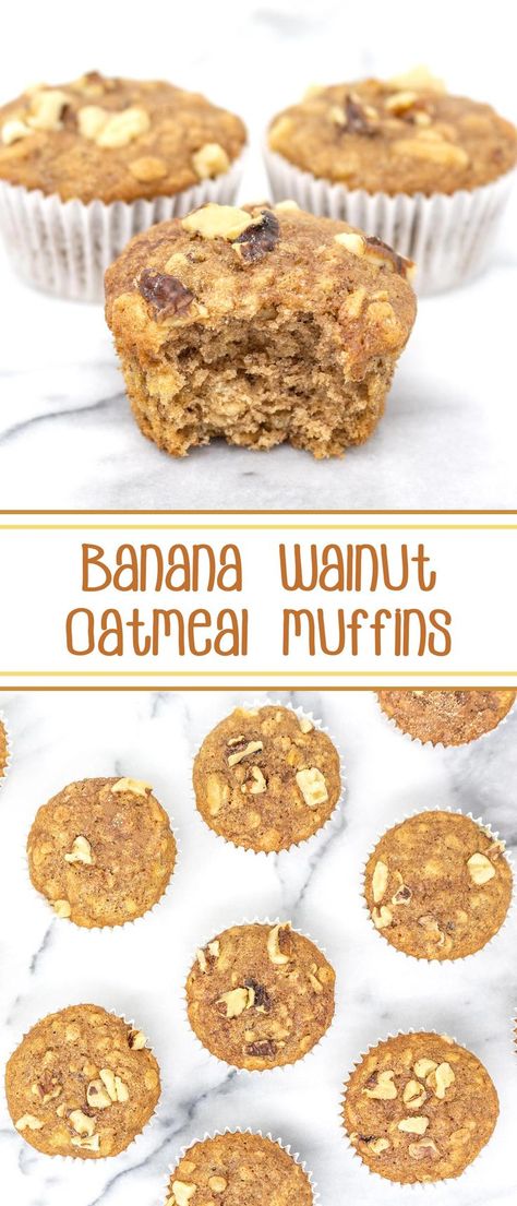 Banana Walnut Oatmeal, Moist Banana Nut Muffins, Homemade Muffins Recipe, Walnut Oatmeal, Banana Nut Oatmeal, Banana Walnut Muffins, Banana Oatmeal Muffins, Nut Muffins, Banana Nut Muffins