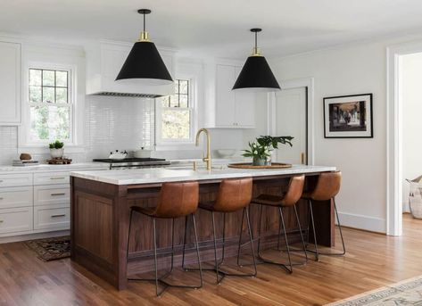 Walnut Island, Wood Island, Colonial Style Homes, Island Countertops, Residential Interior Design, Commercial Interior Design, Colonial House, Residential Interior, White Cabinets