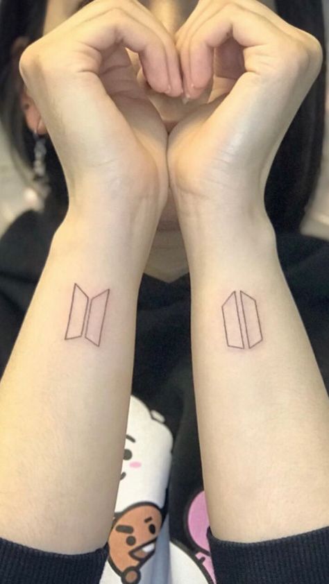 Small Kpop Tattoos, Bts Small Tattoos, Bts Logo Tattoo, Bts Army Tattoo Ideas, Small Bts Inspired Tattoos, Bts Tatoos Idea, Bts Tattoo Minimalist, Bts Army Tattoo, Bts Tattoos Ideas