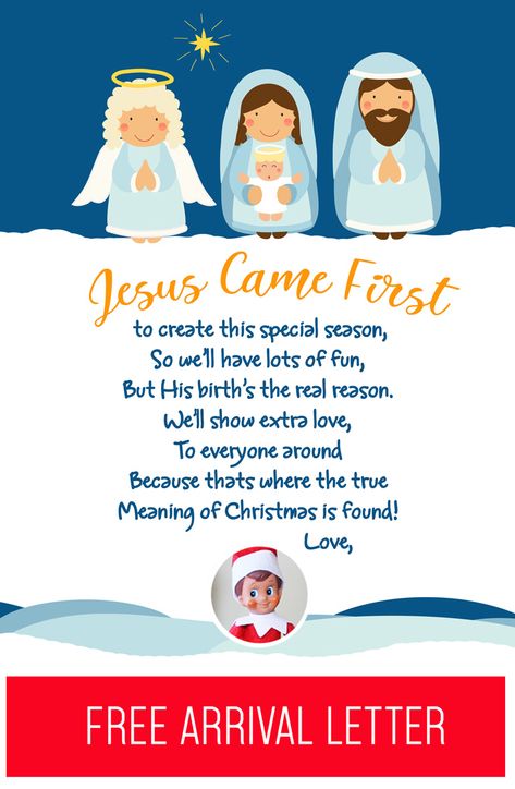 Faith Based (Christian) Elf on the Shelf Arrival Letter | Free Printable Christian Elf On The Shelf, Elf On The Shelf Arrival, Elf Kit, Awesome Elf On The Shelf Ideas, Elf Props, Elf Fun, Christmas Preparation, Meaning Of Christmas, True Meaning Of Christmas