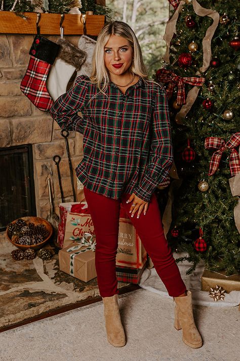 Thanksgiving Attire Women, Christmas Outfit Ideas Casual, November Outfits, Christmas Outfit Casual, Trendy Christmas Outfits, Xmas Outfits, Holiday Plaid, Loose Sleeves, Beauty Remedies