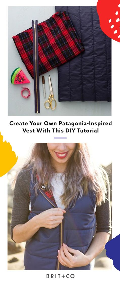 Save this style DIY tutorial to learn how to make your own Patagonia-inspired puffer vest to wear on your next outdoor adventure. Vest Pattern Sewing, Diy Vest, Easy Diy Fashion, Diy Fashion Trends, Vest Sewing Pattern, Diy Fashion Projects, Diy Fashion Clothing, Diy Trends, Mama Style