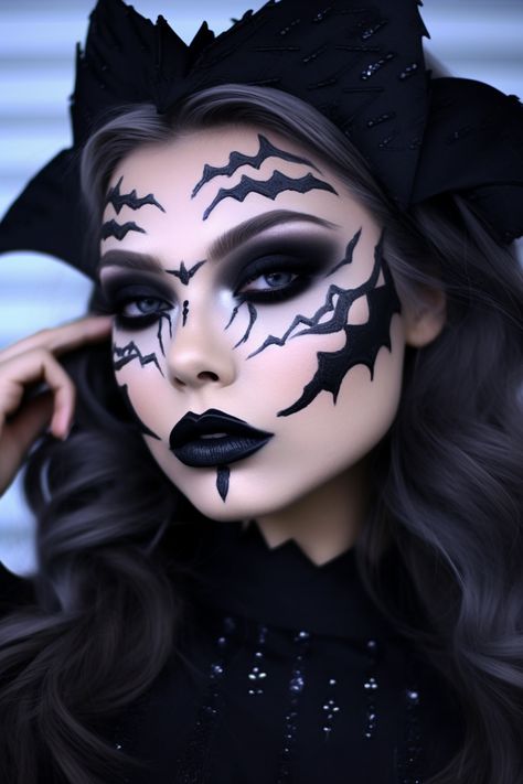 Halloween Batwing Beauty makeup inspired by Gothic aesthetics Spooky Glam Makeup, Bat Costume Makeup, Bat Makeup, Makeup Witch, Halloween Makeup Witch, Creepy Makeup, Bat Costume, Makeup Inspired, Halloween 2024