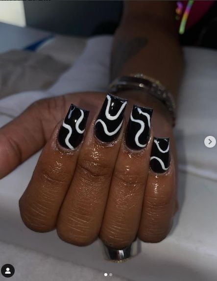 Nails With White Swirls, Nails With White, Black Acrylic Nails, Short Square Acrylic Nails, Rose Nails, Bright Nails, Long Square Acrylic Nails, Short Acrylic Nails Designs, Square Acrylic Nails