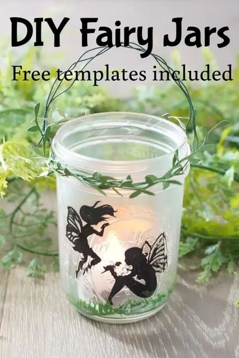 easy DIY craft with mason jars and bottles, fairy light jar for garden or home Diy Fairy Jars, Fairy Jars Diy, Fairy Mason Jars, Mason Jar Fairy Lights, Fairy Lights In A Jar, Chalk Paint Mason Jars, Fairy Silhouette, Fairy Lanterns, Battery Operated Tea Lights