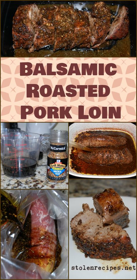 This recipe is very easy with minimal prep. Steak seasoning is dissolved in balsamic vinegar and mixed with olive oil. Pork loin is placed in a plastic bag and the balsamic mixture is poured over top. Then you bake the pork for 1 hour and get a flavorful Balsamic Roasted Pork Loin. Don’t be intimidated by this recipe, the easy marinade does all the work! Pork Loin Recipes Balsamic, Pork Tenderloin With Balsamic Vinegar, Balsamic Pork Tenderloin Marinade, Marinades For Pork Loin, Pork Tenderloin Marinade Balsamic, Balsamic Marinade Pork, Pork Loin Recipes Easy Fast, Balsamic Vinegar Pork Tenderloin, Pork Backstrap Recipes