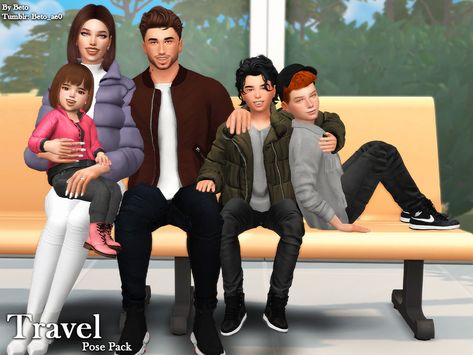 Beto_ae0's Travel (Pose Pack) Toddler Hair Sims 4, Travel Pose, Fun Group, The Mod, Sims Community, At The Airport, Family Posing, Pool Days, Toddler Hair